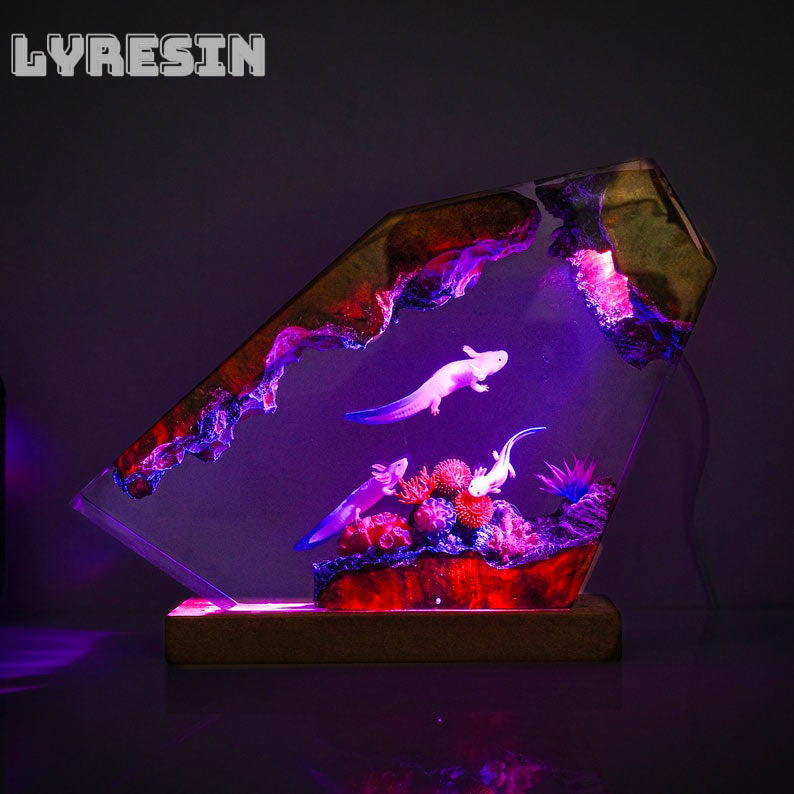 Ocean Axolot with Coral Resin Lamp