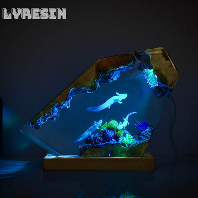 Ocean Axolot with Coral Resin Lamp