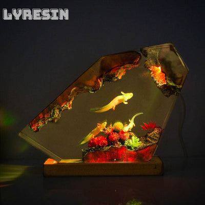 Ocean Axolot with Coral Resin Lamp