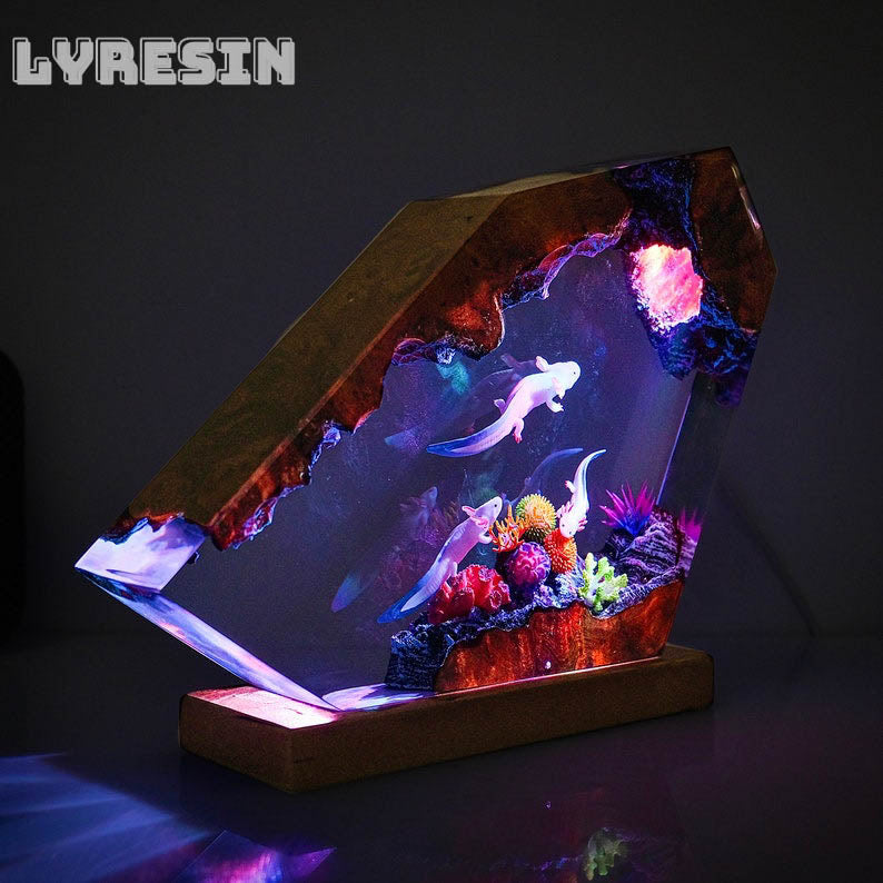 Ocean Axolot with Coral Resin Lamp