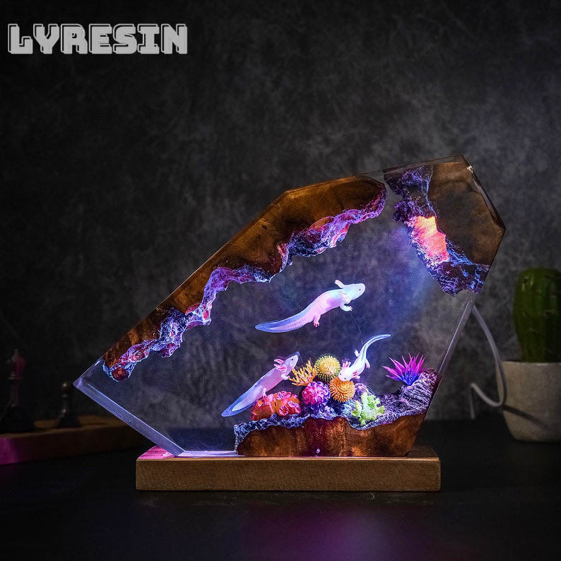 Ocean Axolot with Coral Resin Lamp