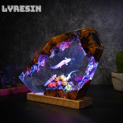 Ocean Axolot with Coral Resin Lamp