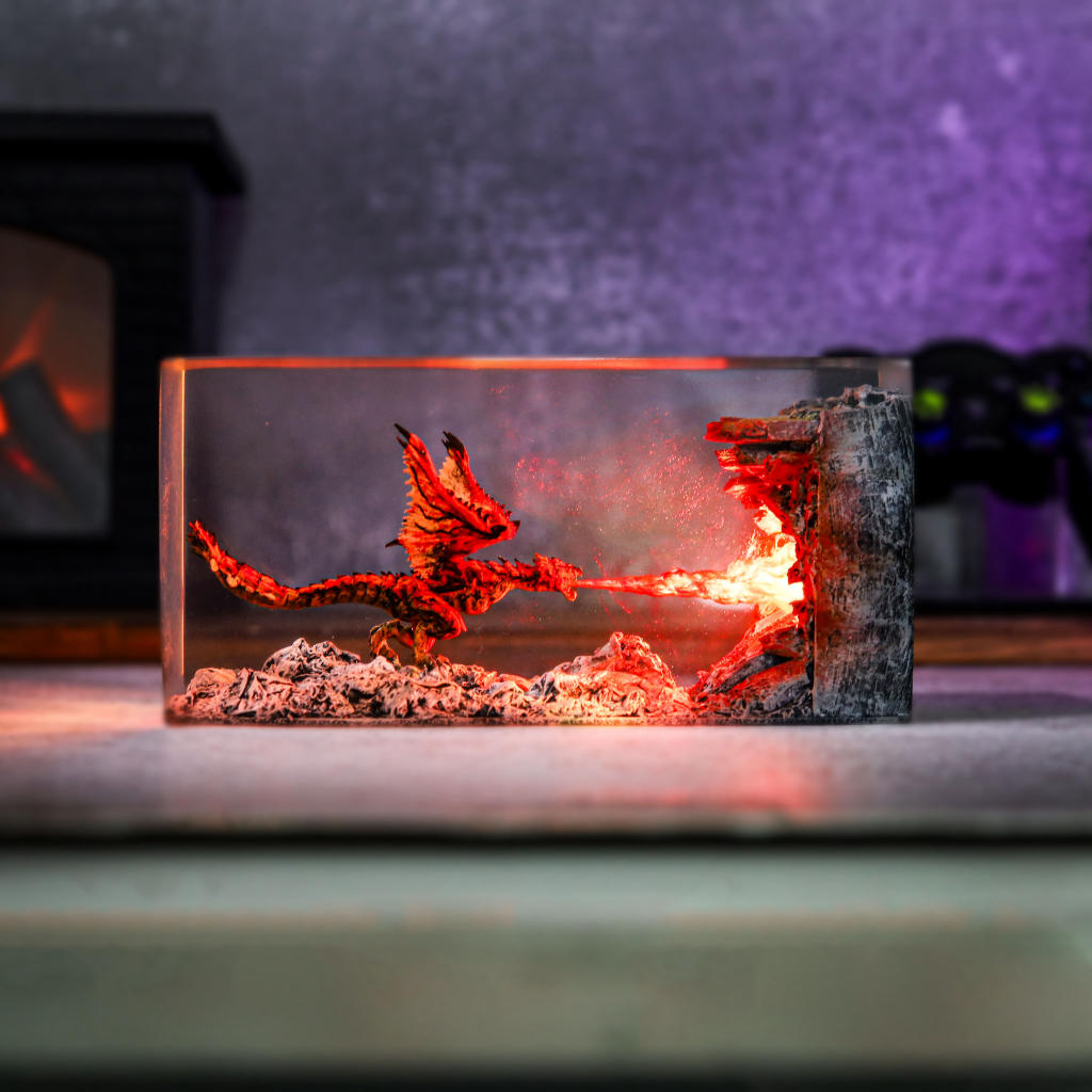 Cuboid Fire Breathing Dragon Night Light