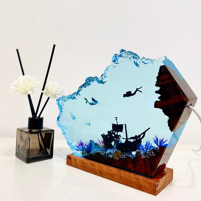 Little Mermaid & Human Epoxy Resin Wood Night light(OR)