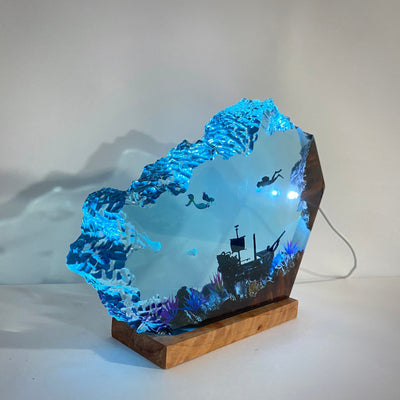 Little Mermaid & Human Epoxy Resin Wood Night light(OR)