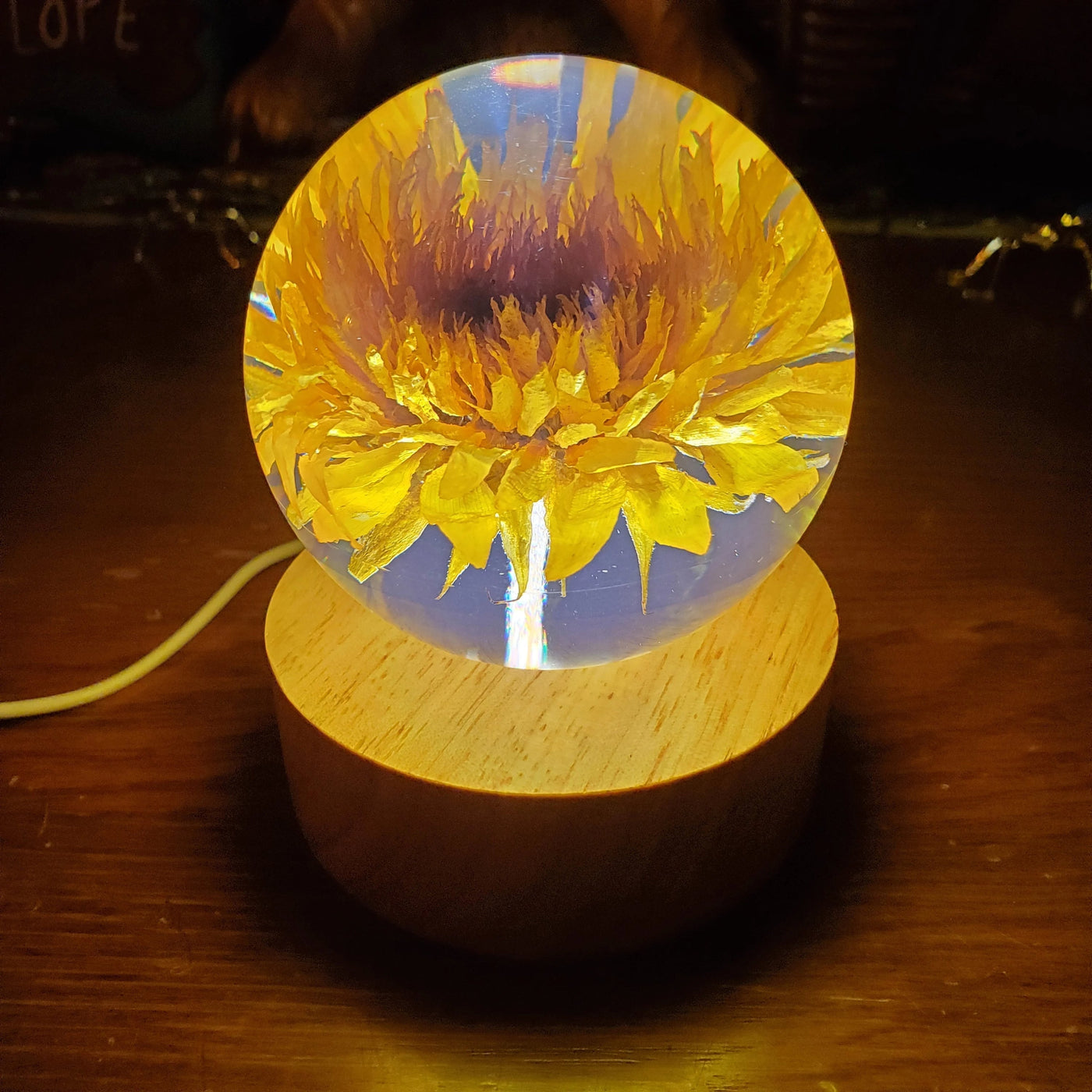 Sunflower Resin Sphere with Light Base